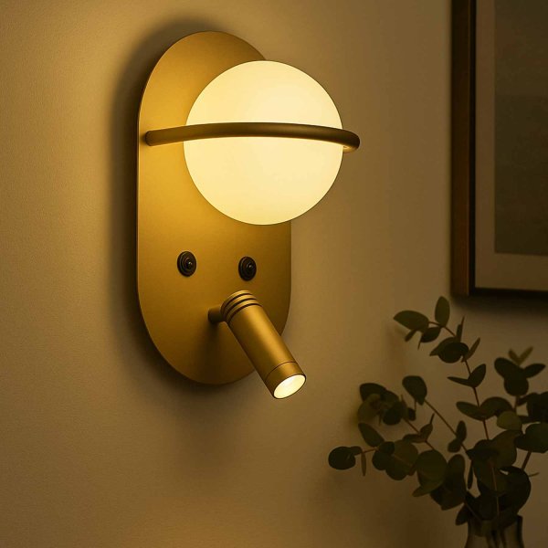 Applique LED décorative Astron dorée, applique ornementale dorée pour mur